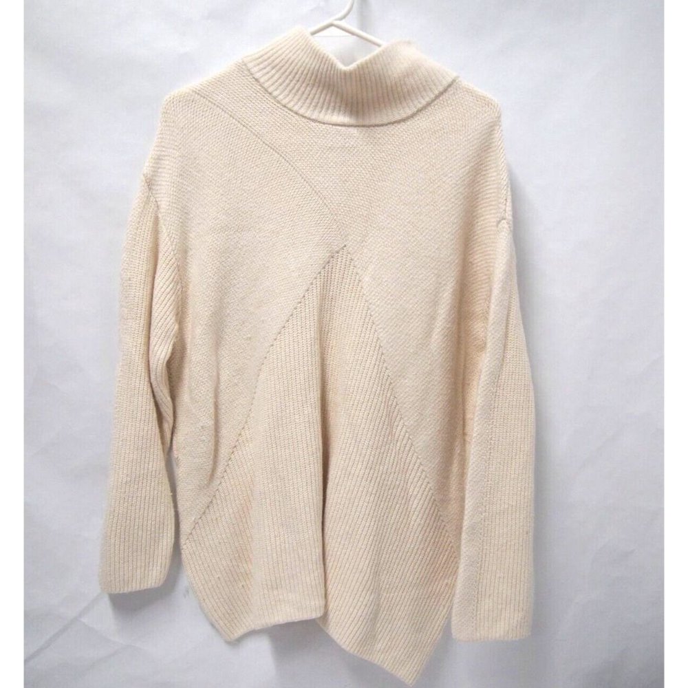 Talbots Womens Sweater XLP Oversized Tunic Cowl Neck Pullover Ivory Wool Sp 2022
